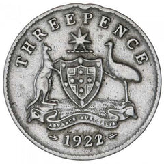 Australian George V 1922/1 Overdate Threepence Extremely Scarce and Rare